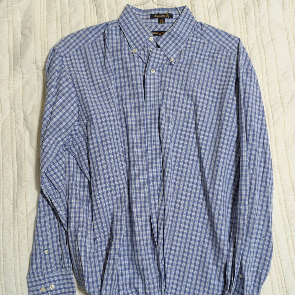 Tommy Hilfiger Men’s Blue Long-Sleeve Button-Down Shirt – Size 16.5 / 34–35 / L